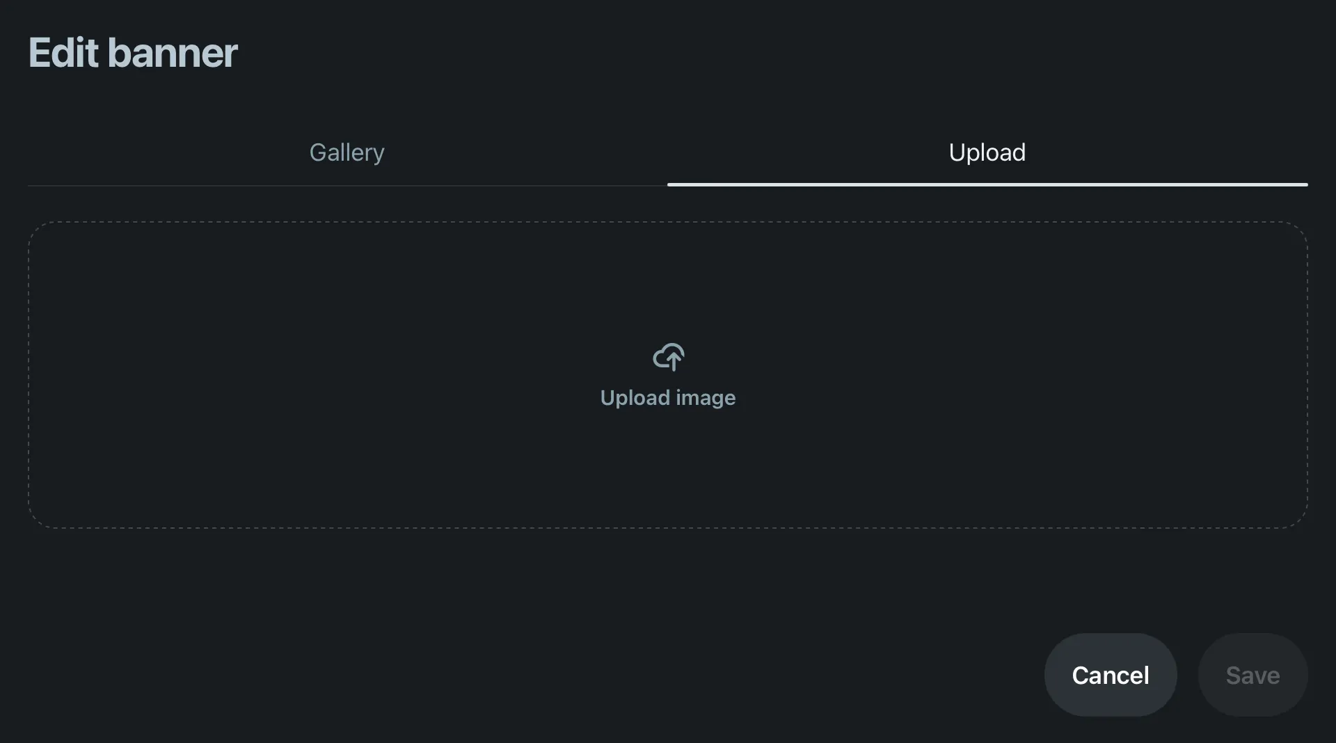The Edit banner dialog on the Upload tab with an empty drop zone